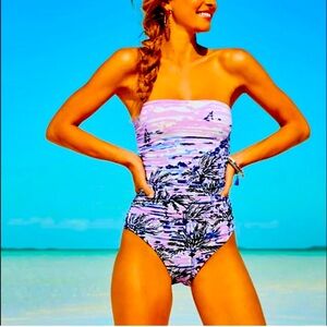 Lilly Pulitzer Lavender Tropical Strapless One-Piece Swimsuit